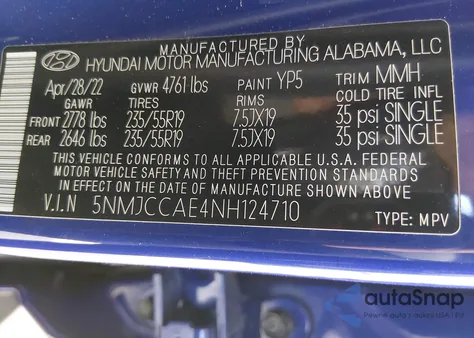 2022 Hyundai Tucson Sel из США, поврежденный, VIN 5NMJCCAE4NH124710